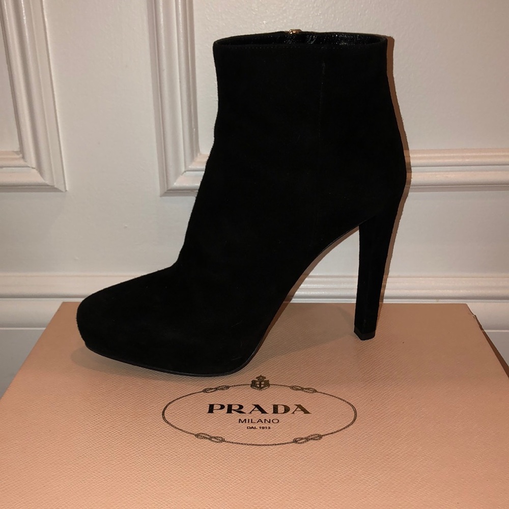 Prada suede black booties size 8.5